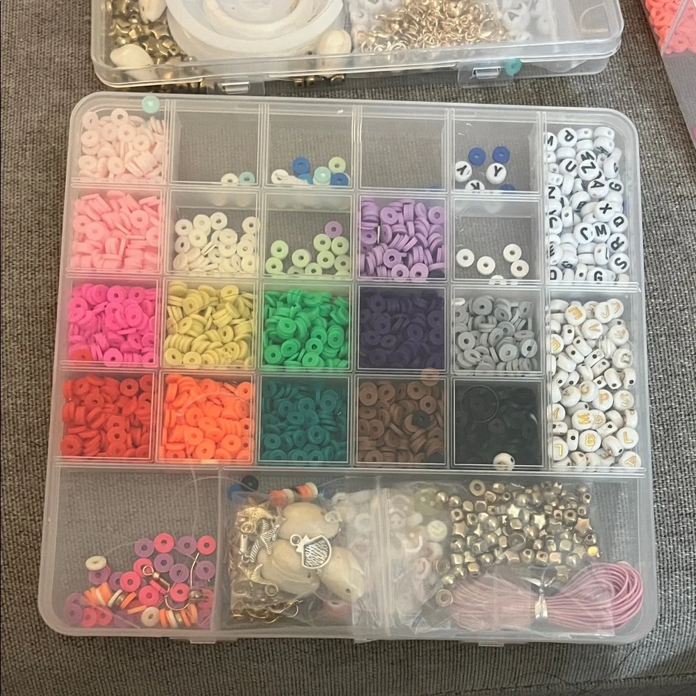 Assorted Clay and Plastic Beads plus Craft Organizers Set